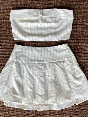 Calypso White Pinstripe Bustier and Skirt Set - Small